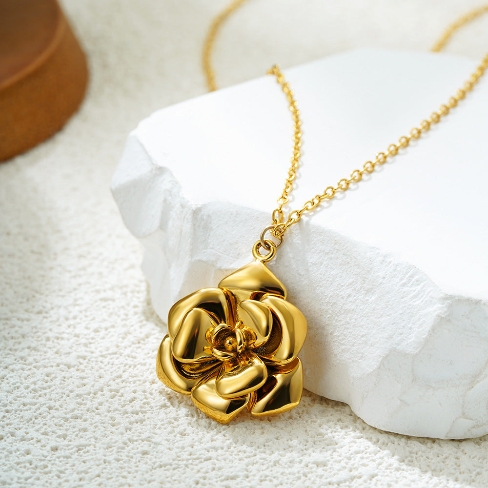 Elegant Necklace Real Gold Rose Flower Light Luxury